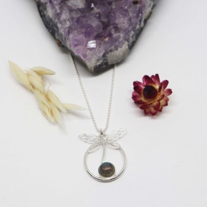 collier libellule argent