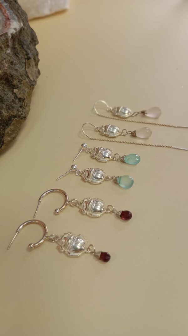 Boucles d'oreilles Scarabée - Argent et pierre naturelle