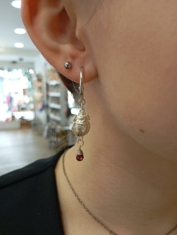 Boucles d'oreilles Scarabée - Argent et pierre naturelle – Image 2