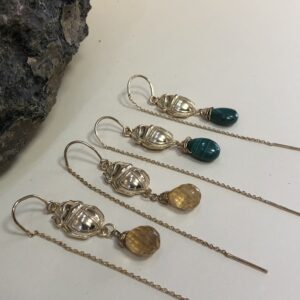 Boucles d'oreilles Scarabée - argent plaqué or et pierre naturelle